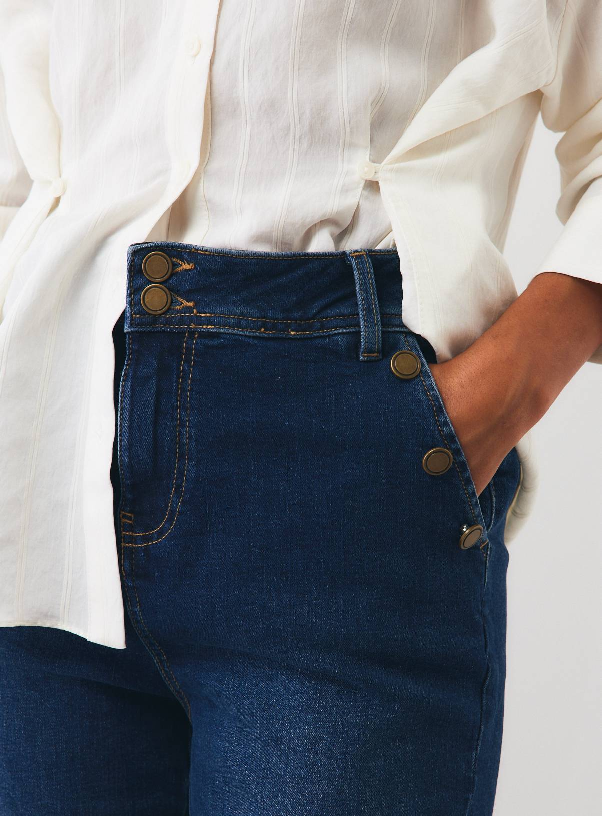 Dark Denim High Rise Stay Crease Flare Jeans 6 - Image 3